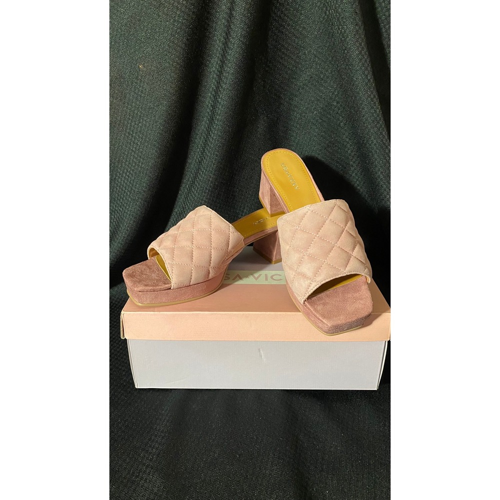 Lisa Vicky Mindfulx-V Dusty Pink Kid Suede Quilted Platform Mules Size 8M NEW